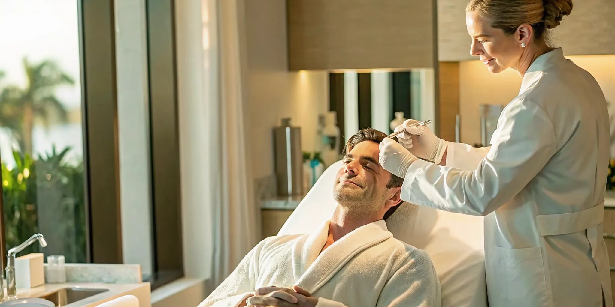 Confident professional man receiving a subtle Botox treatment at a luxury Naples medical spa