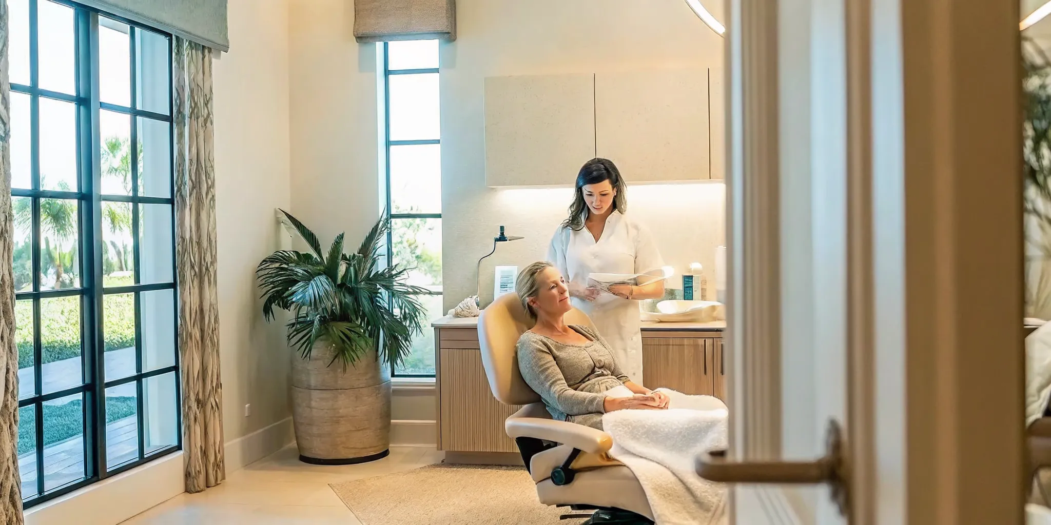 Kenzi MedSpa provider discussing chemical peel aftercare with a patient
