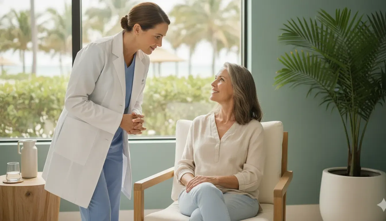 Physician assessing a patient's facial profile during a Naples rejuvenation consultation