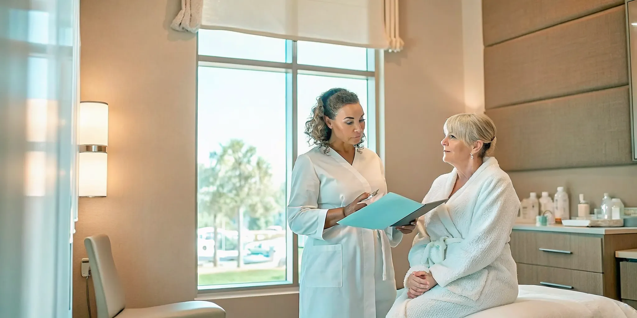 Kenzi MedSpa provider discussing chemical peel aftercare with a patient