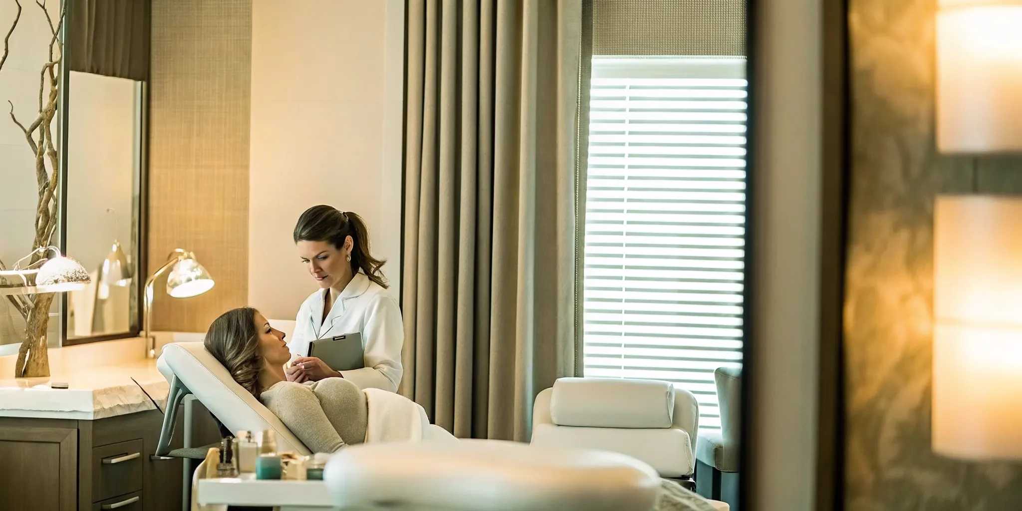 Physician examining patient facial anatomy during a dermal filler consultation at a medical spa