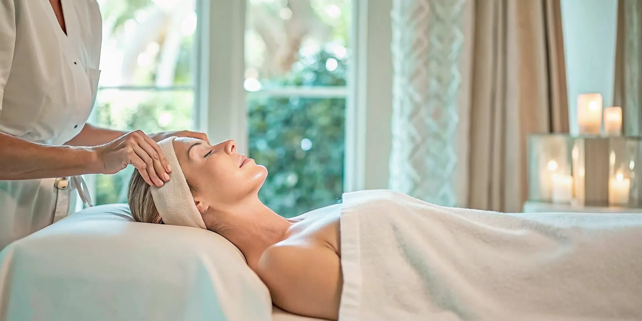 Relaxing day spa facial treatment in Naples Florida with soft lighting and calming atmosphere