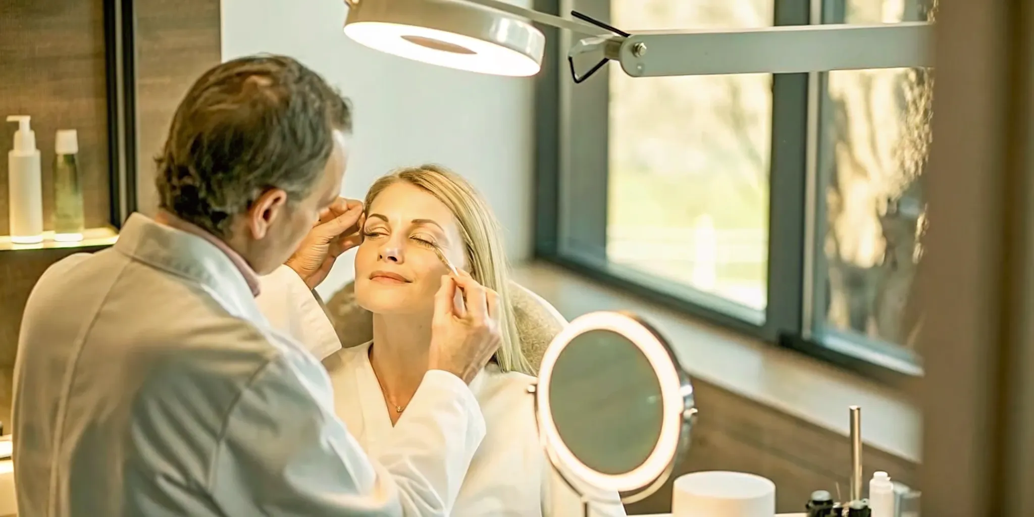 Patient discussing Plexr vs surgery during an eyelid rejuvenation consultation