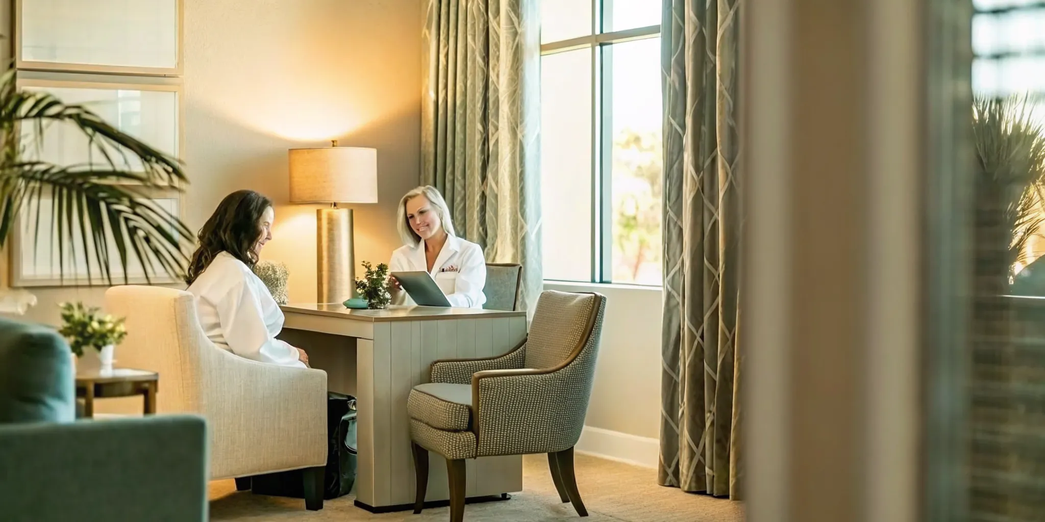 Dr. Aldene McKenzie consulting with a patient during a skin assessment at Kenzi MedSpa in Naples Florida