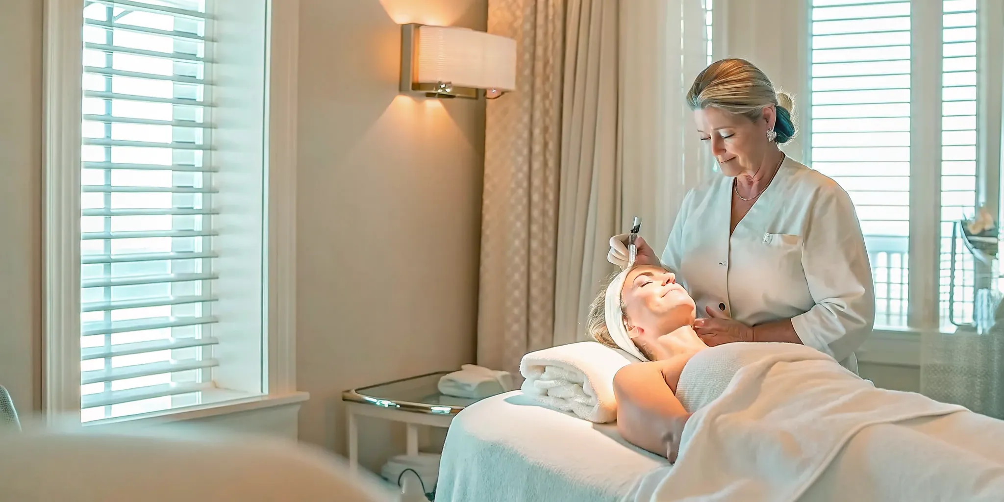 Patient receiving professional microneedling facial treatment at a luxury medical spa in Naples Florida