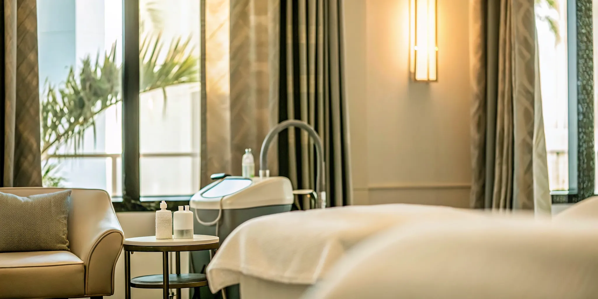 Luxury medical spa treatment room with soft lighting and body contouring equipment in Naples, Florida