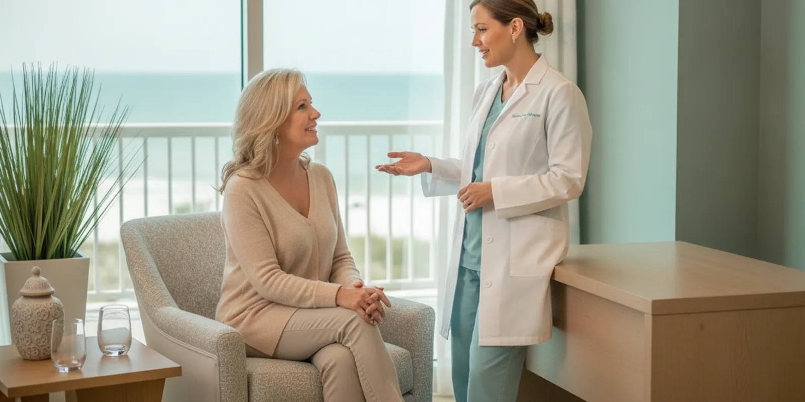 Patient discussing skin tightening options during a physician-led consultation near Marco Island