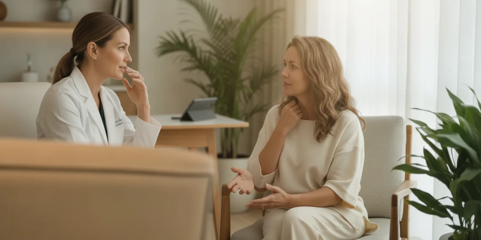 Skin tightening consultation in a bright, calm medical spa setting