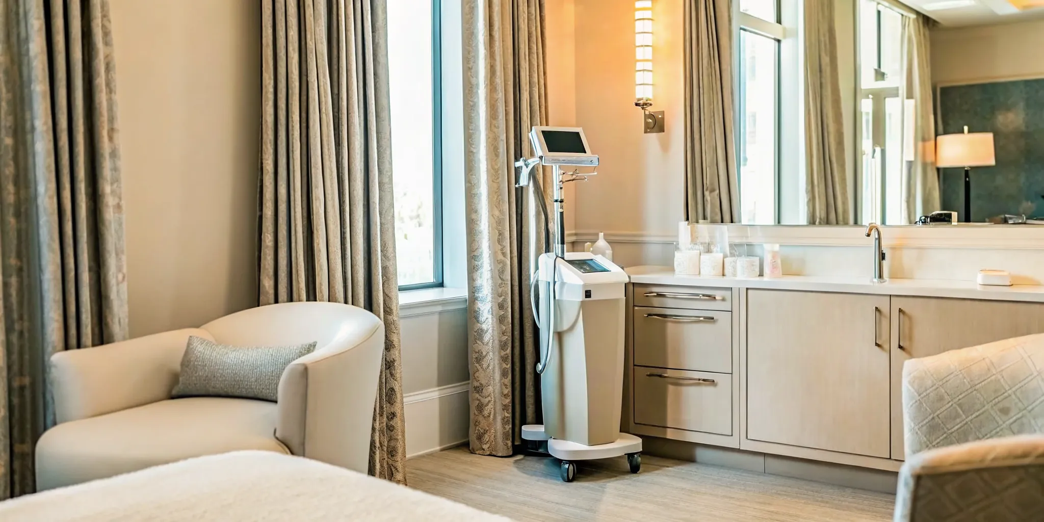 Luxury medical spa treatment room with Venus Versa Pro RF skin tightening device at Kenzi MedSpa in Naples Florida