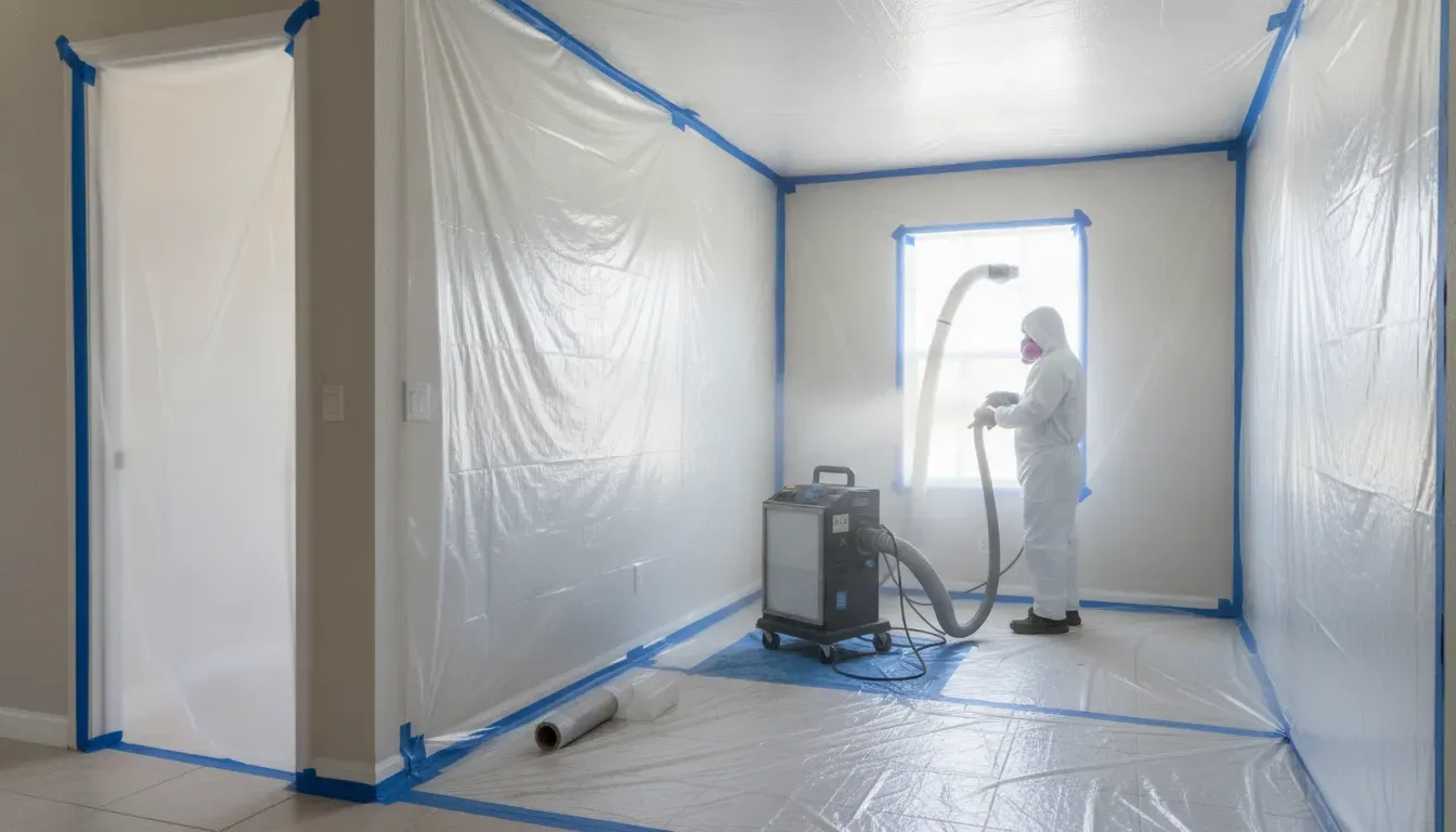 Containment barriers and HEPA air filtration during mold remediation
