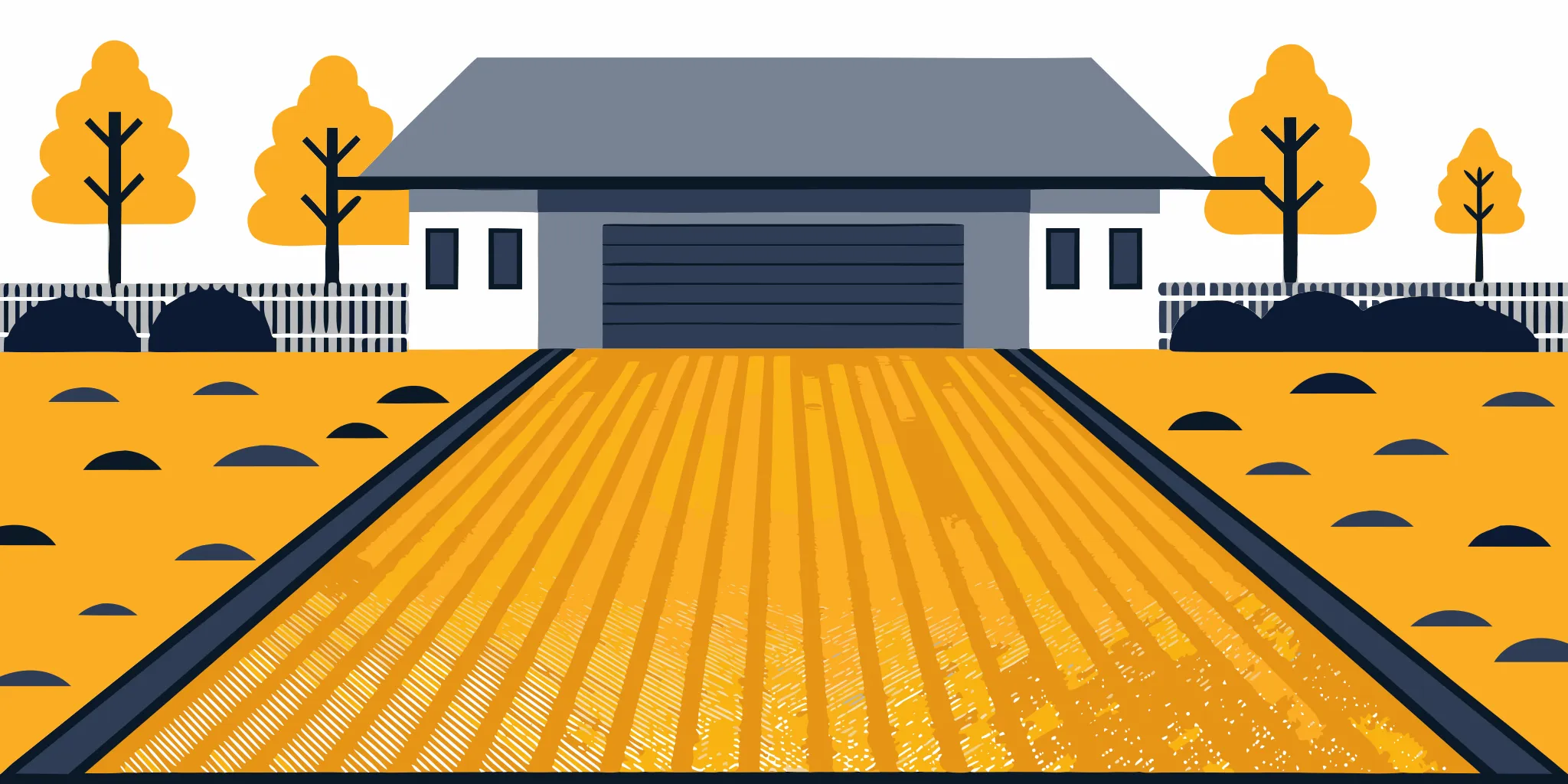 Gravel driveway drainage with a raised crown and grass-lined swales