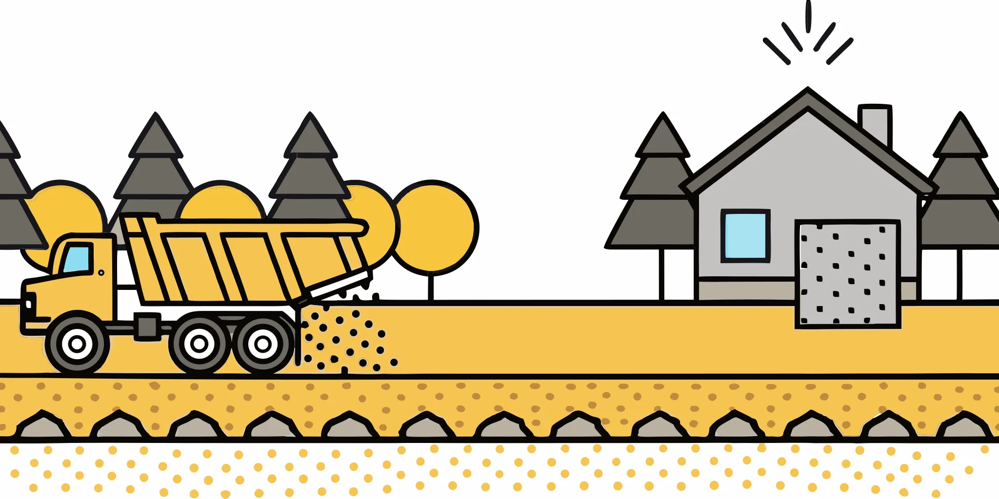 Sand delivery truck approaching a prepared Minnesota drop site