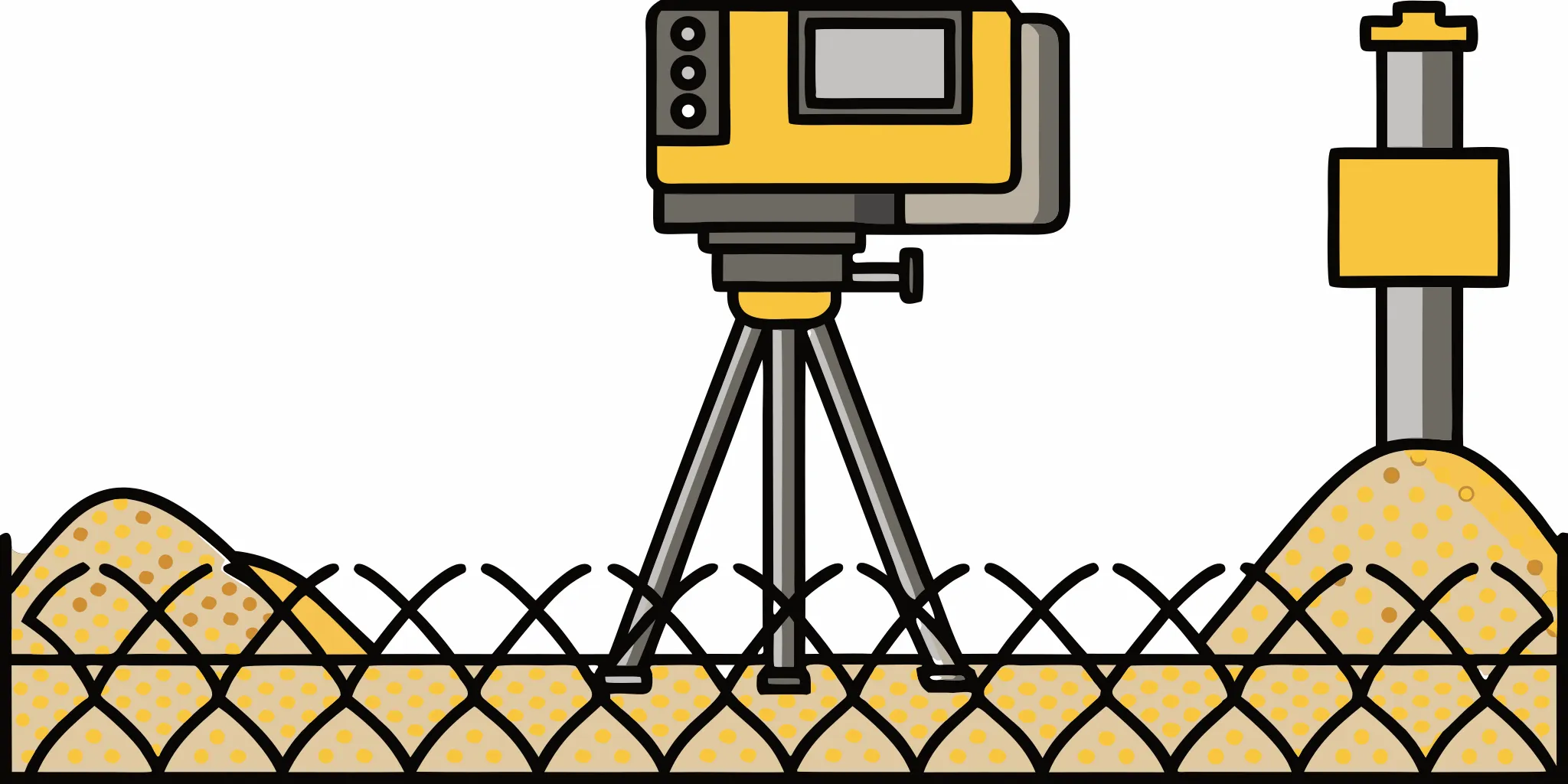 Laser level setup on a tripod measuring ground slope for landscape grading in Minnesota
