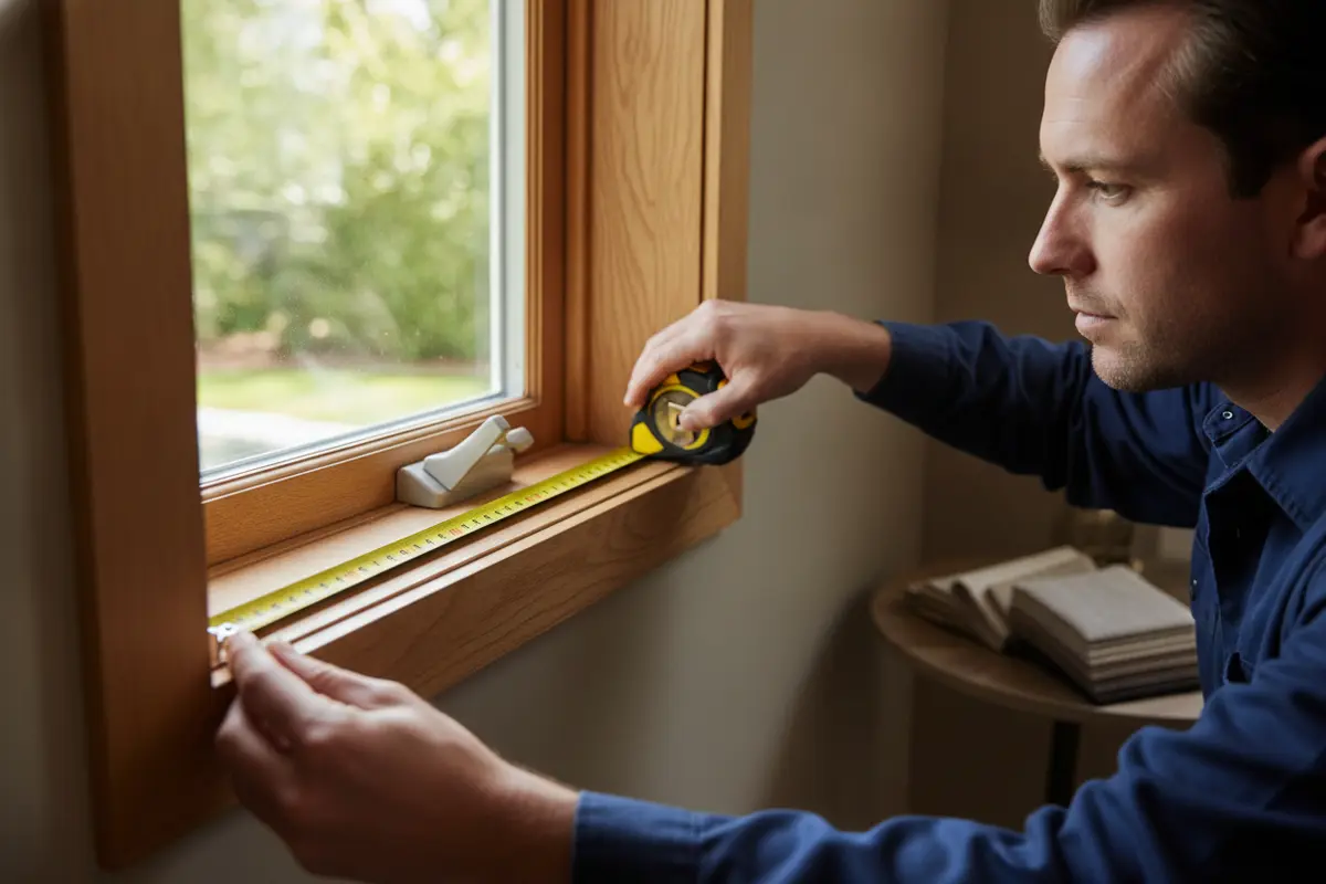 A professional checking window width and depth before ordering a custom shade