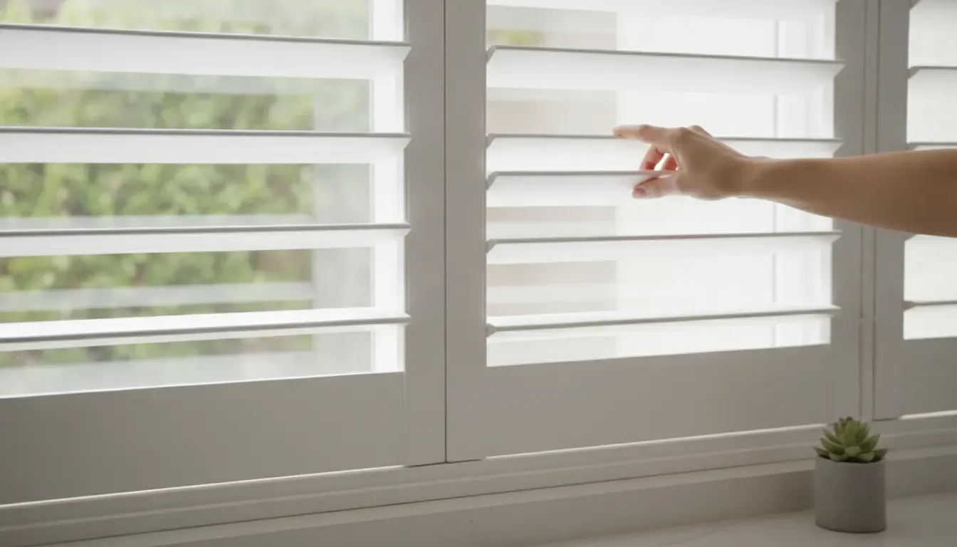 Adjustable bathroom shutter louvers providing privacy and light control in a Corona home