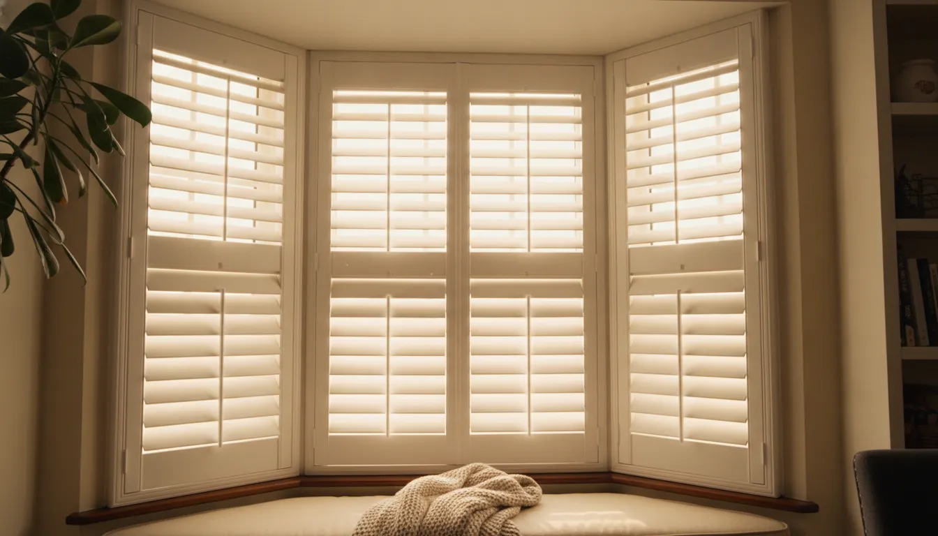 Plantation shutter window treatments for bay windows
