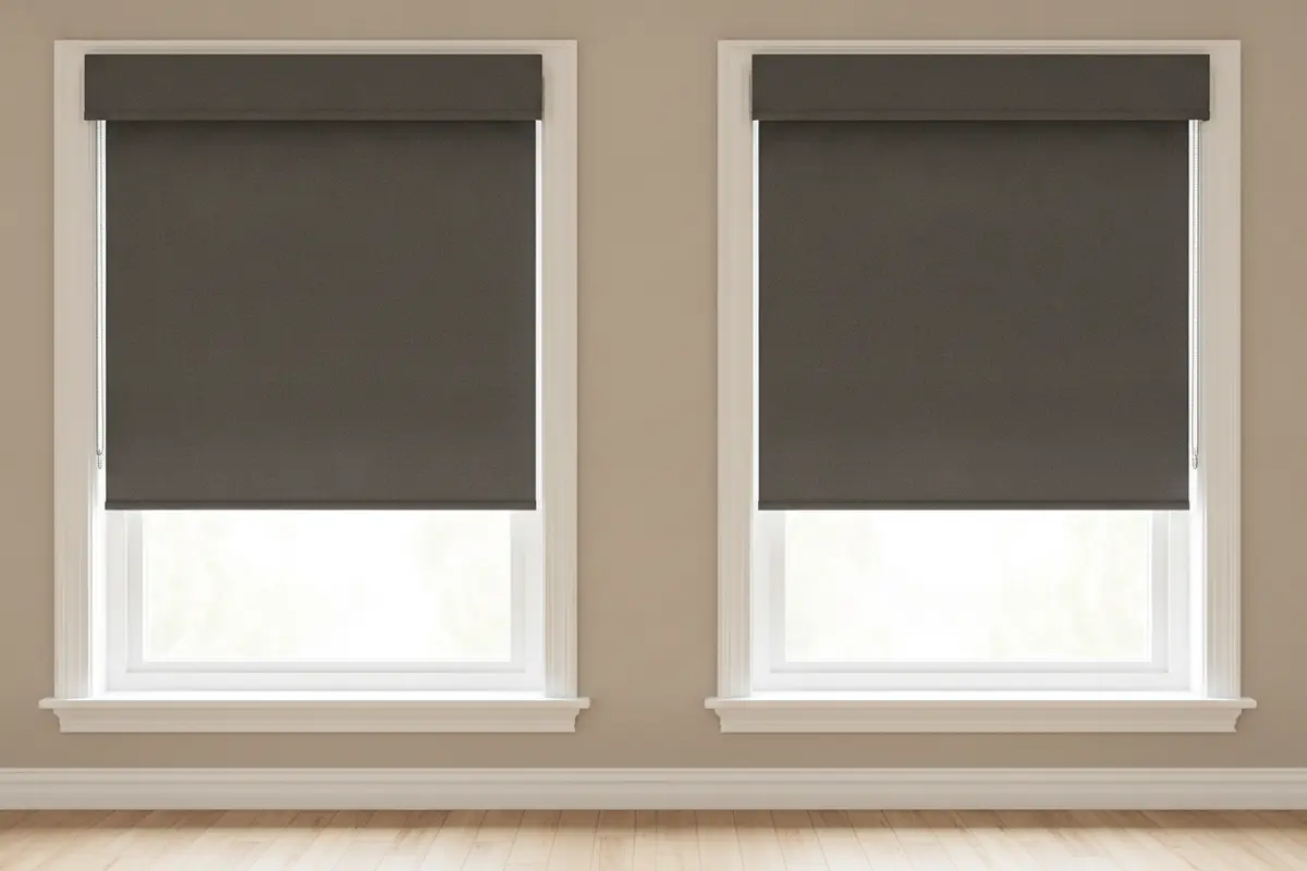 Inside-mount and outside-mount blackout shades shown on two similar windows