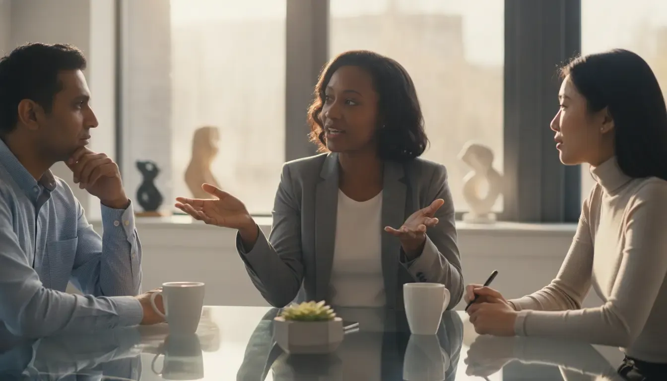Technical sales consultant discussing AI product requirements with business stakeholders