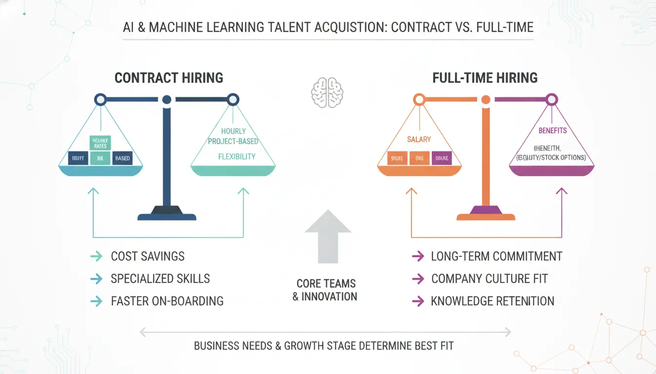 Cost comparison infographic showing contract vs full-time AI hiring expense breakdown