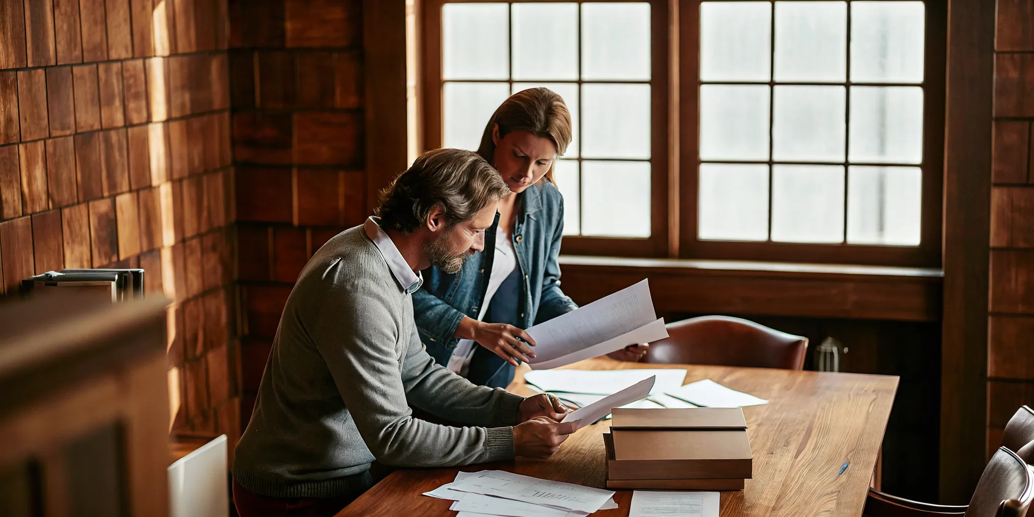 A professional couple reviewing shared utility bills and joint bank accounts for common-law partner sponsorship Canada requirements.
