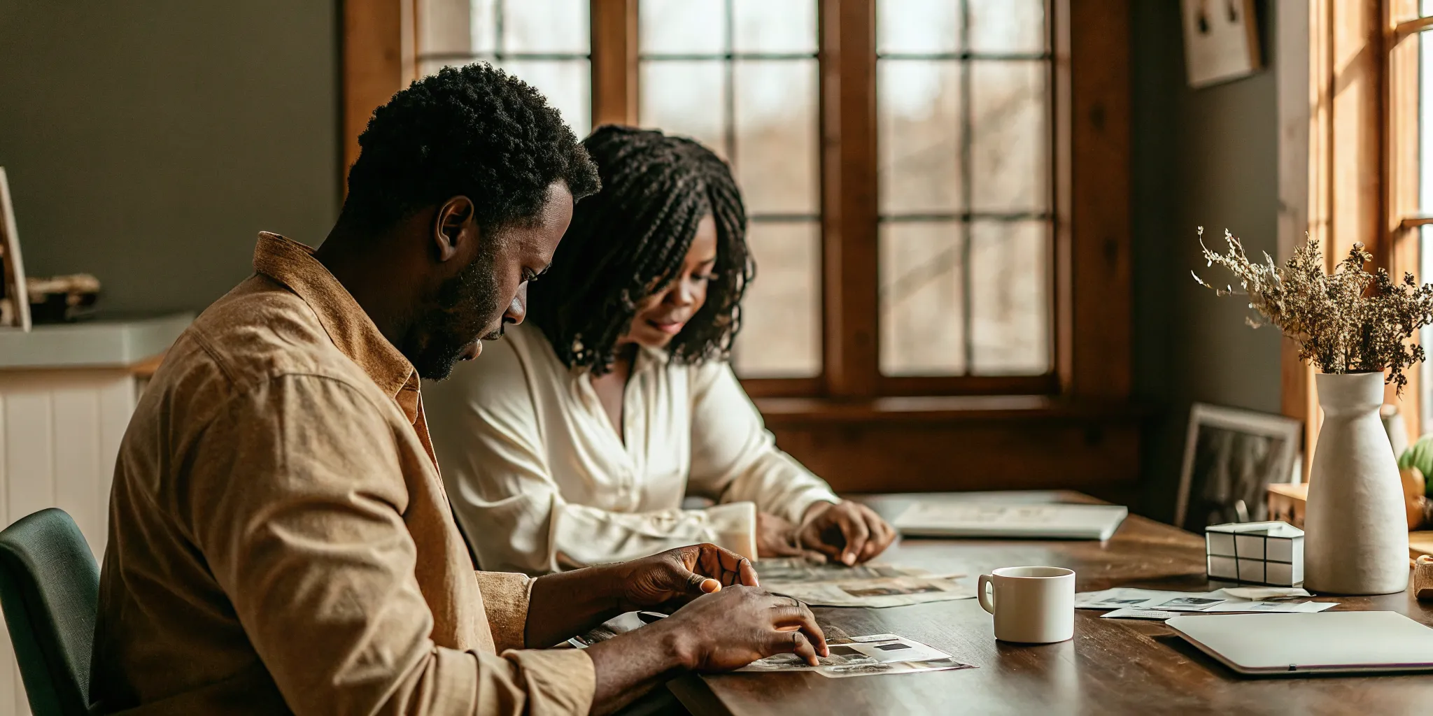 Couple organizing a relationship timeline for Canadian spousal sponsorship