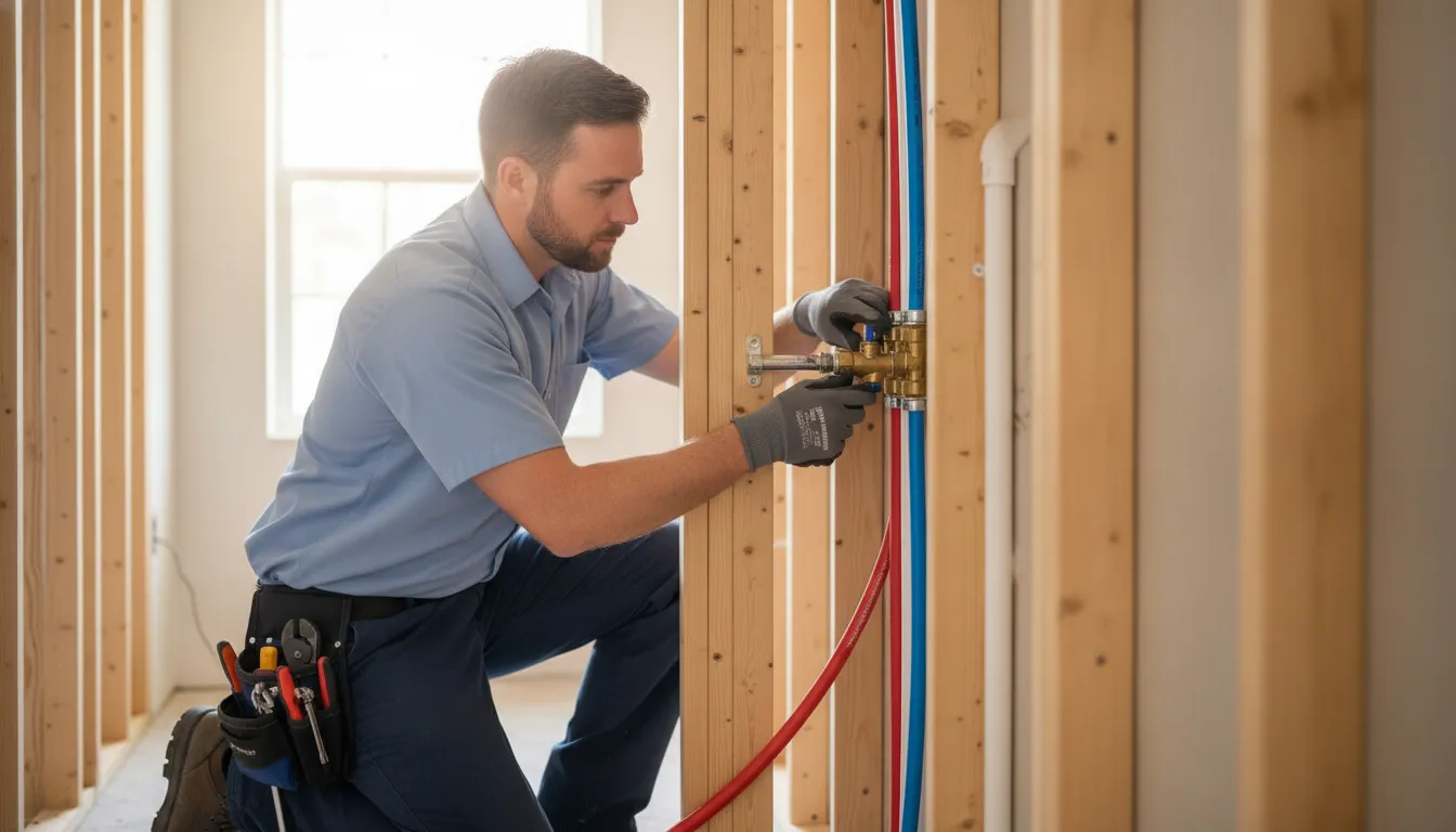 Plumber installing modern PEX water lines during a full house repipe for a Fort Myers home