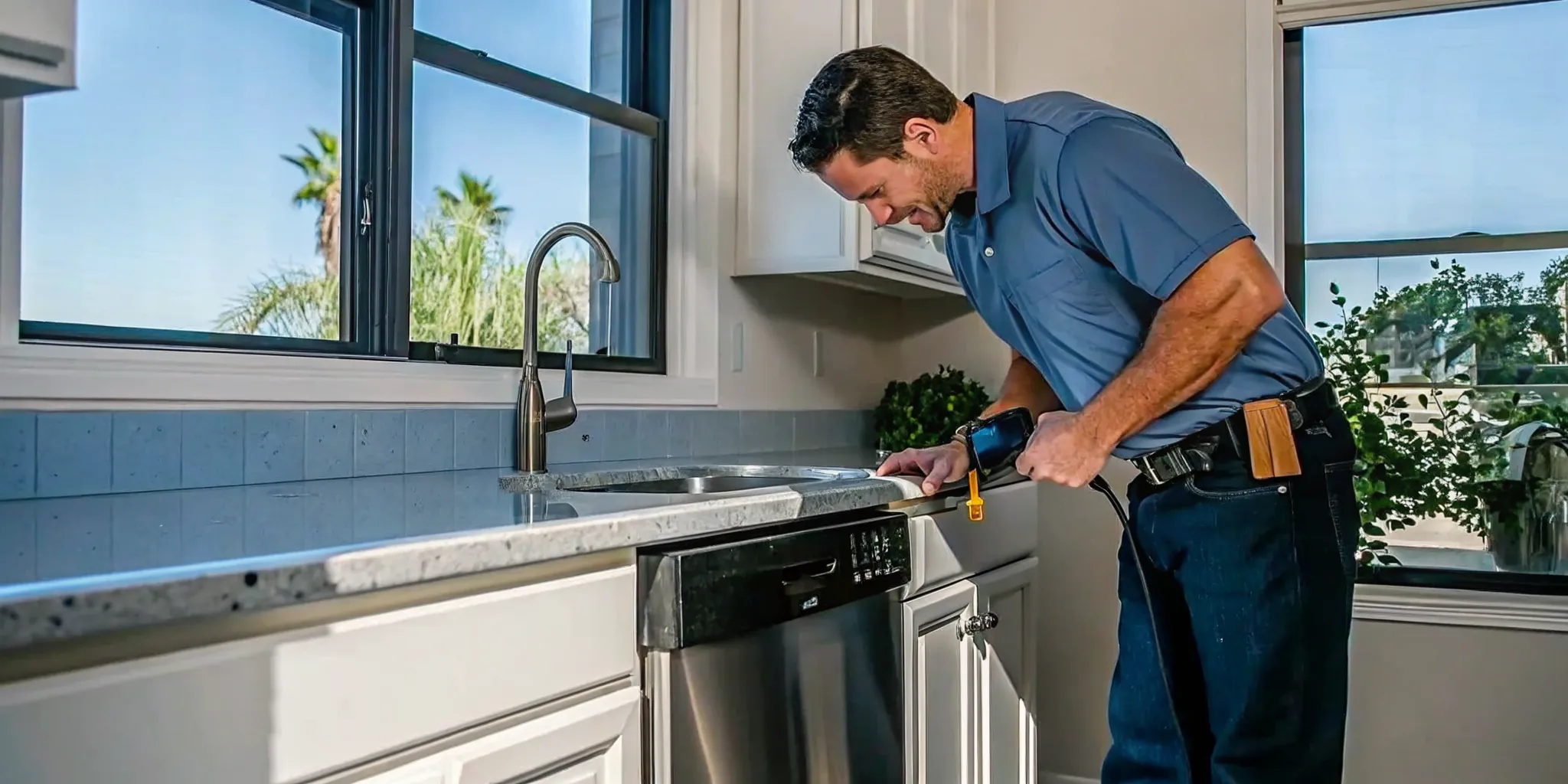 Plumber performing professional leak detection inside a Fort Myers home