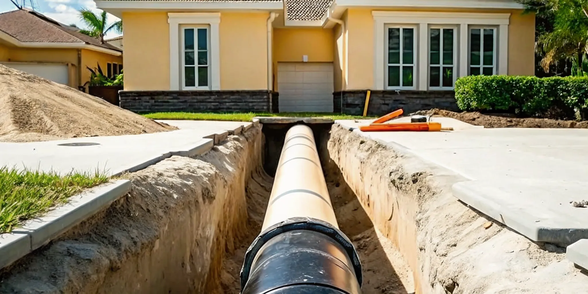 Trenchless pipe lining process inside an underground sewer line