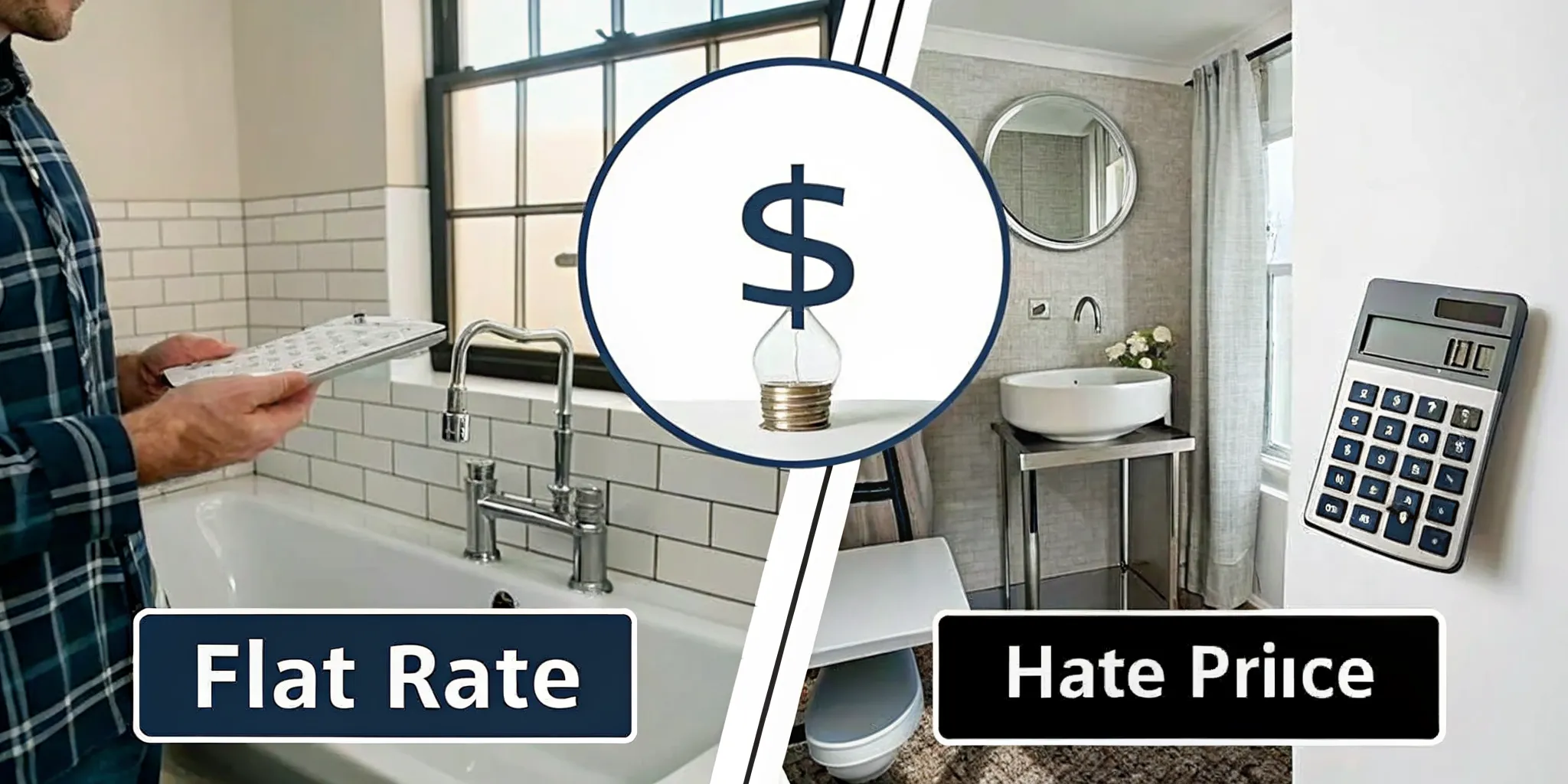 Infographic comparing flat-rate pricing vs hourly billing for home plumbing services