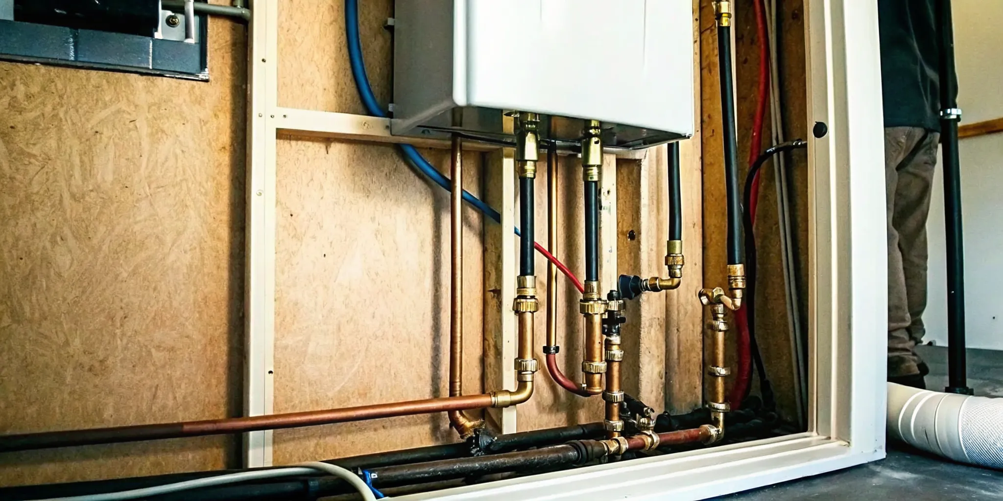 Tankless water heater installation in a Cape Coral utility space