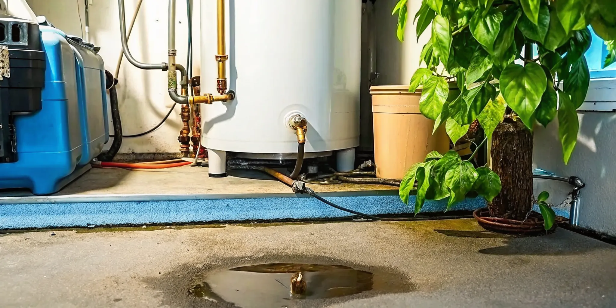 Small leak collecting beneath a residential water heater