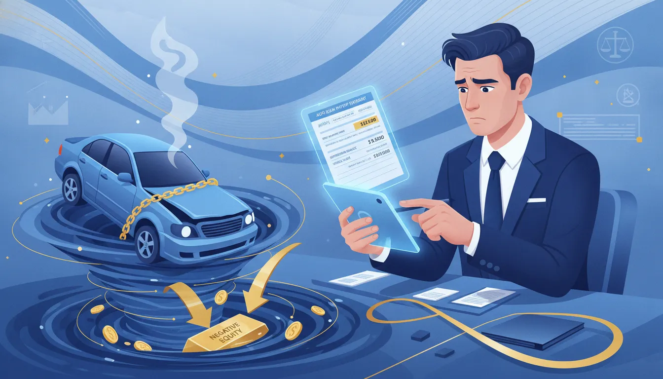 Consumer reviewing a vehicle loan payoff statement and negative equity documents