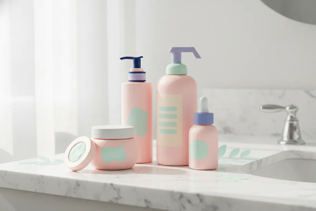 A simple cleanser, moisturizer, and sunscreen arranged for a teen’s morning skincare routine