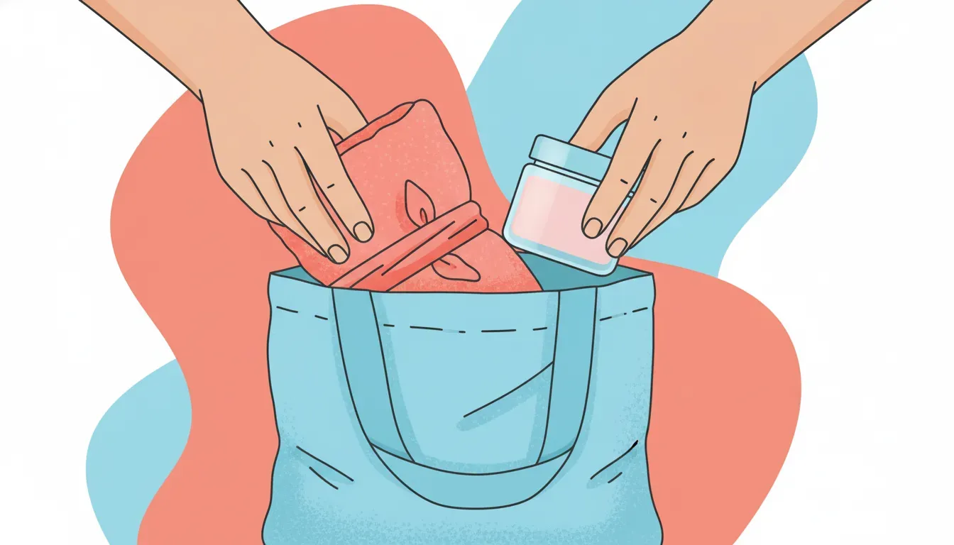 Skincare products for active teens packed in a colorful tote