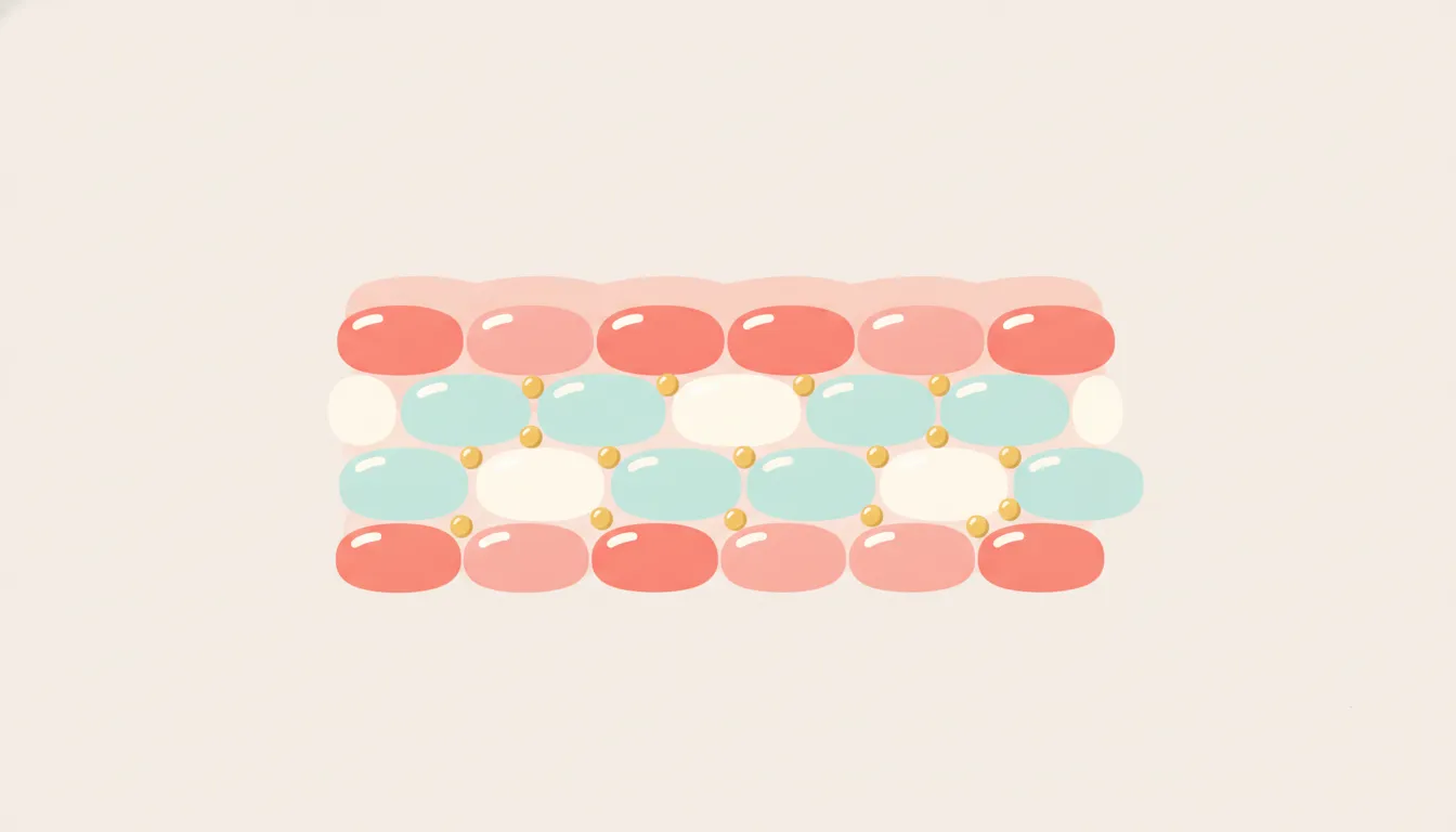 Abstract barrier illustration showing lipid droplets between smooth skin-like tiles
