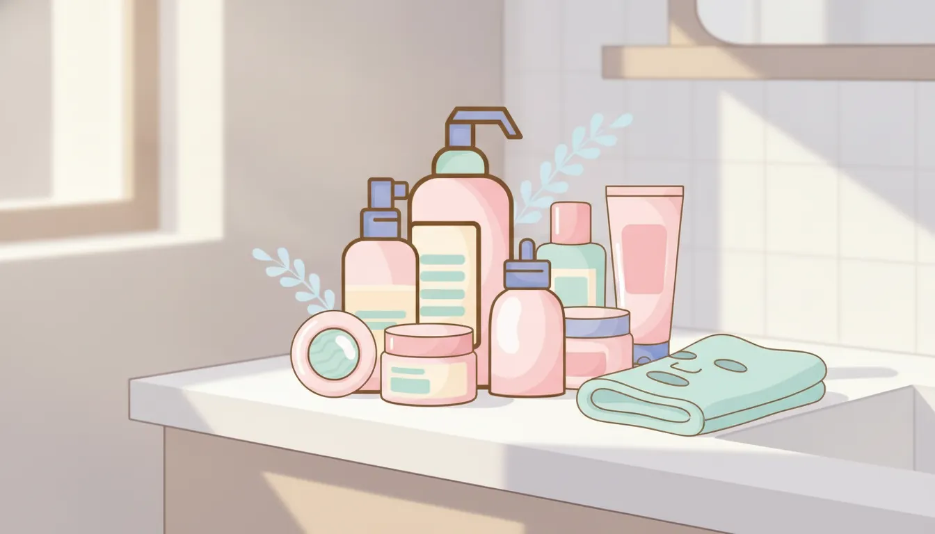 Teen applying a simple calming skincare routine in a bright bathroom