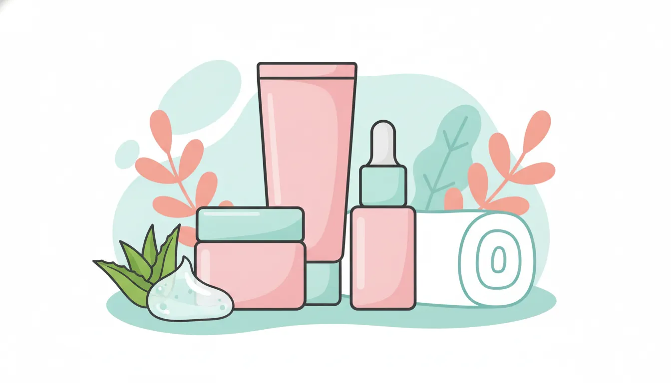 Clear aloe gel texture beside a simple gentle skincare routine