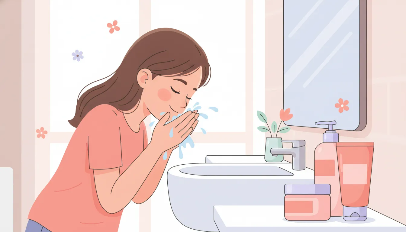 Colorful gentle skincare routine with cleanser moisturizer and mineral sunscreen