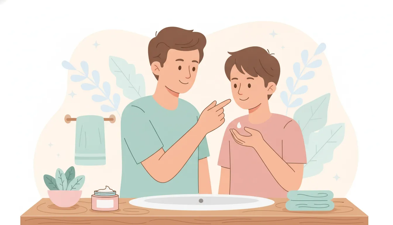 Parent and teen reviewing a simple turmeric ingredient skincare routine