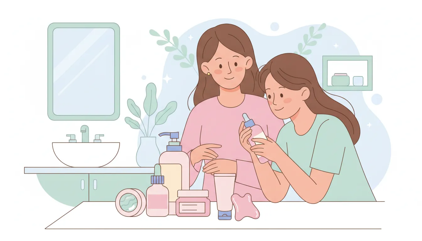Young person and parent reviewing a simple skincare routine together