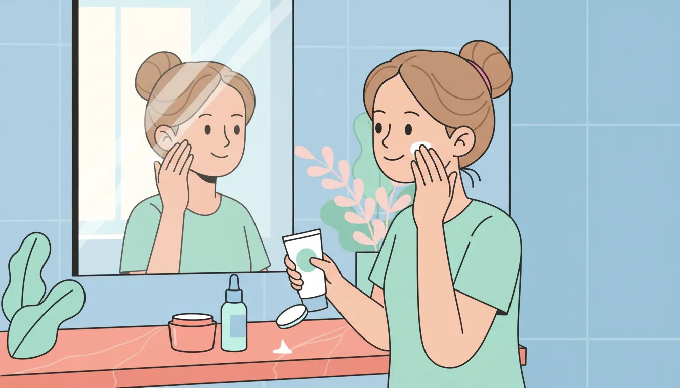 Teen applying mineral sunscreen as part of a simple morning routine