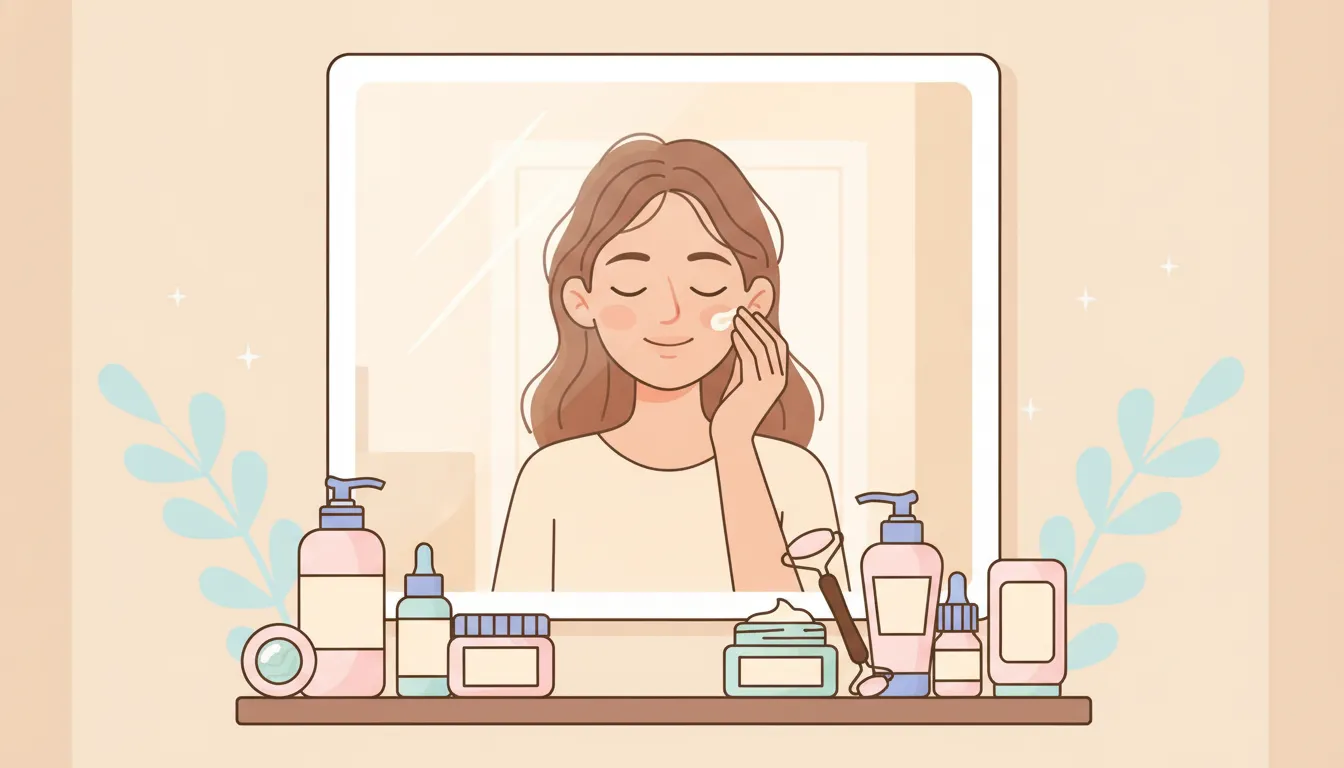 Teen girl gently applying moisturizer during a simple dry-skin routine