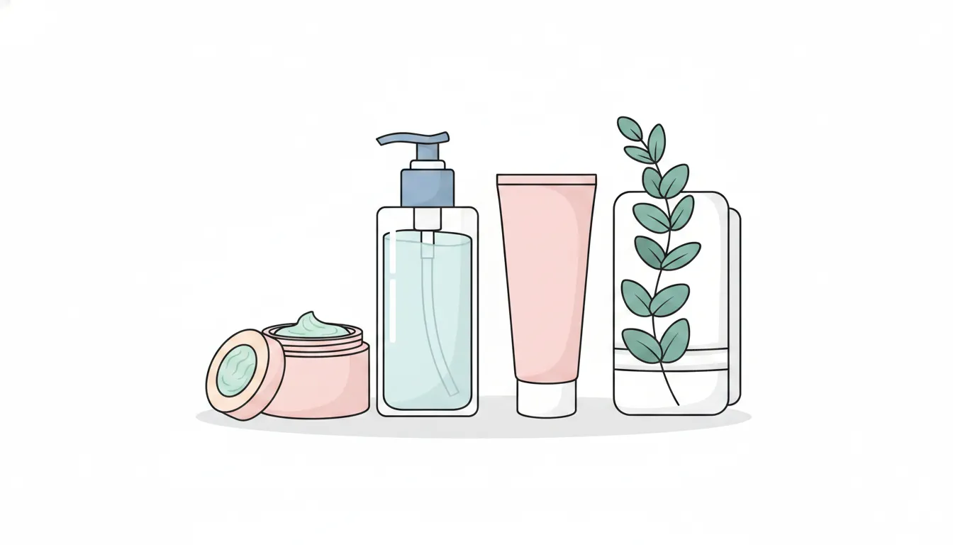 A bright, minimal skincare setup with a cleanser, moisturizer, and mineral sunscreen arranged on a clean white vanity for a simple teen routine