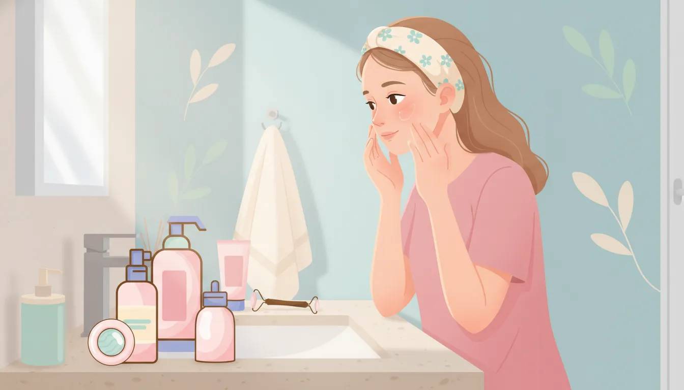 Teen completing a simple evening skincare routine for hydration and barrier support