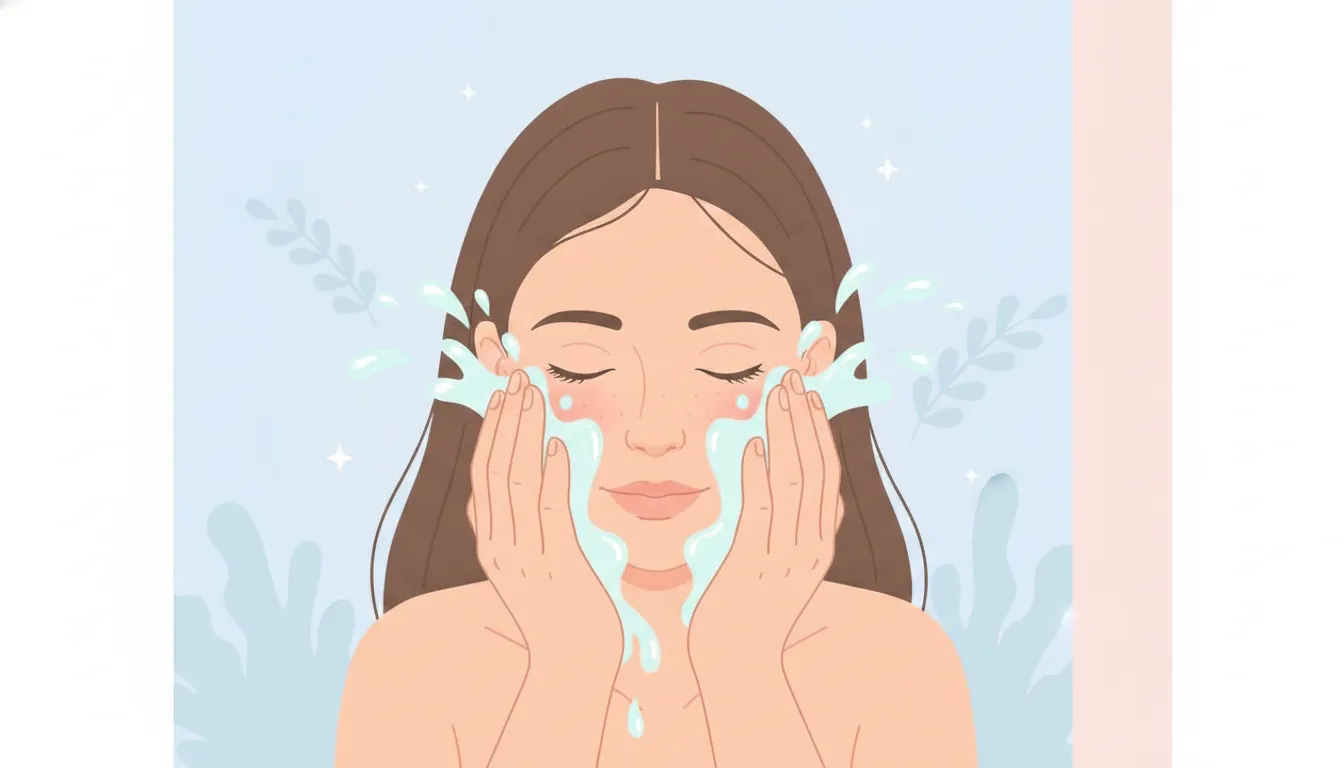 Teen washing her face with cool water in a gentle morning skincare routine