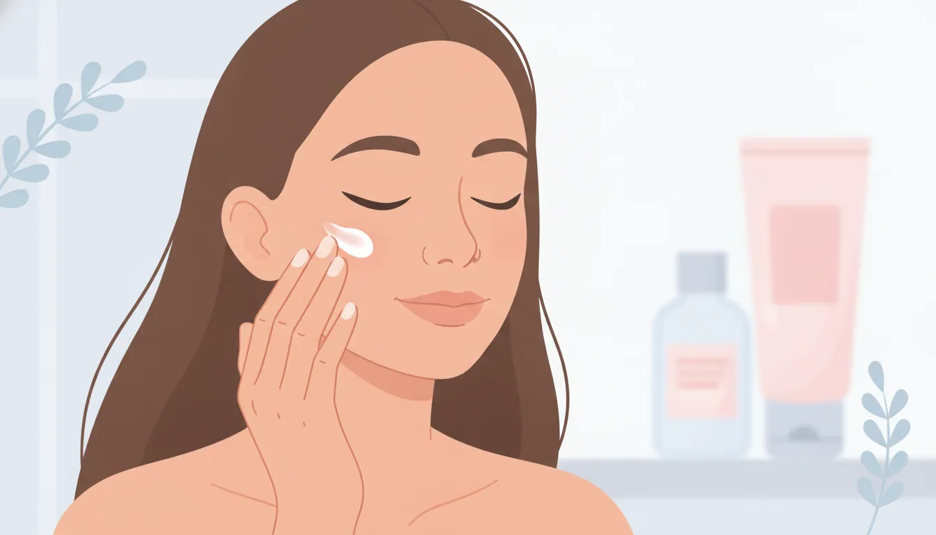 Teen applying moisturizer in a bright bathroom, clean skincare routine