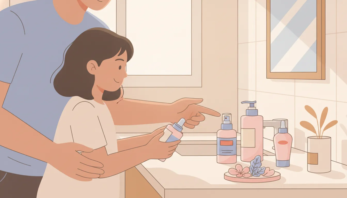 A calm skincare routine with moisturizer beside a clean towel and botanical ingredients