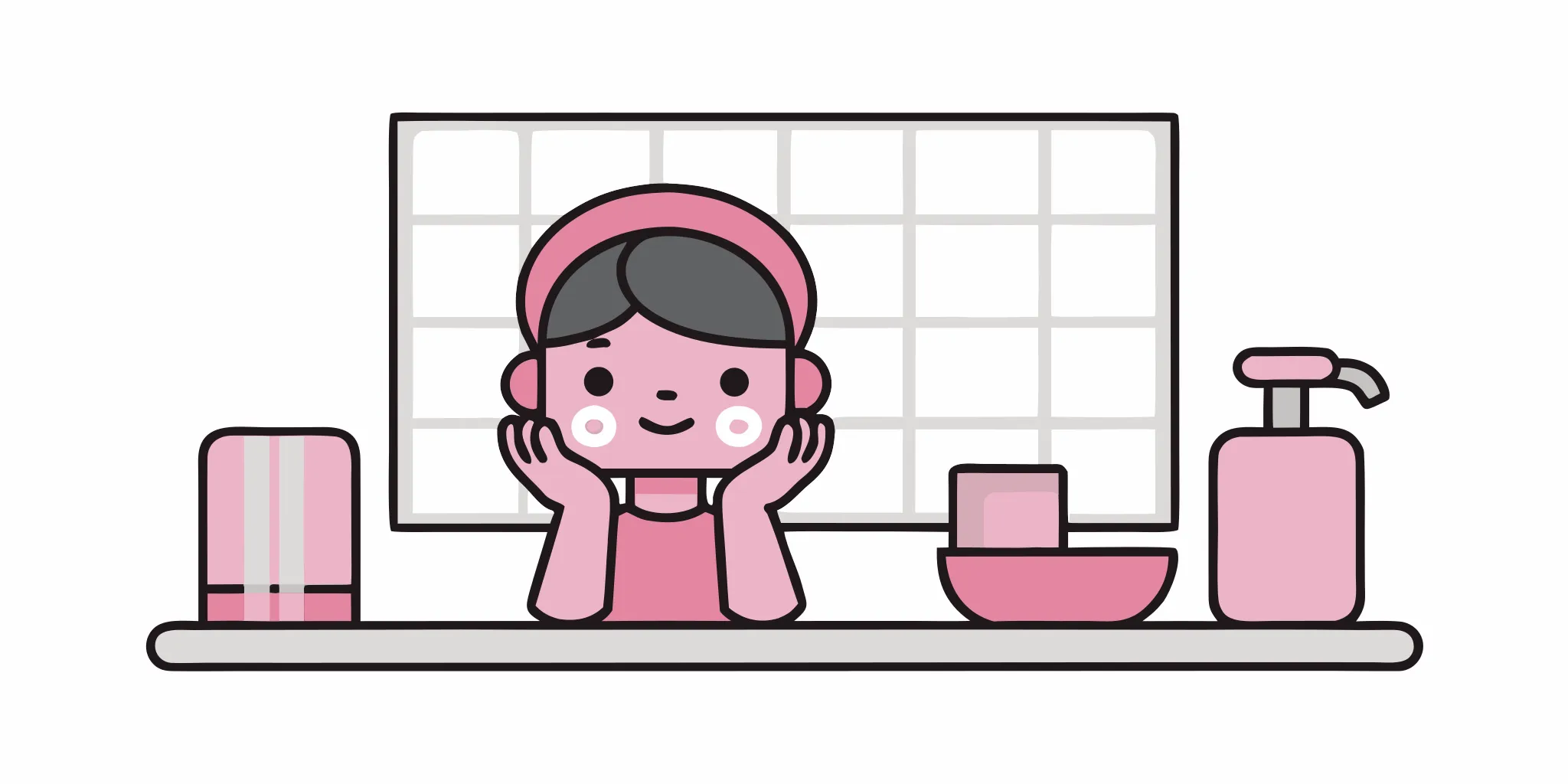 Teen girl washing her face with a gentle gel cleanser in a bright bathroom