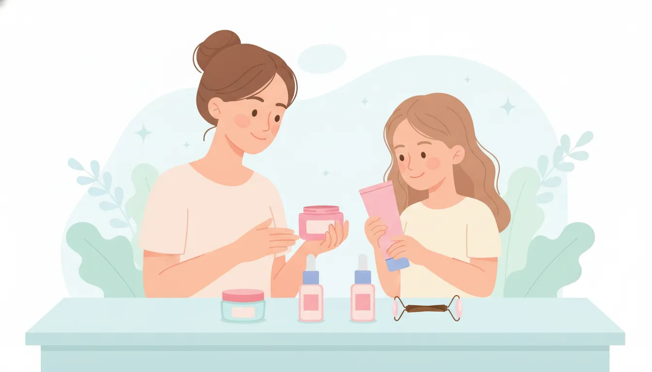 Parent and tween choosing a simple skincare routine together