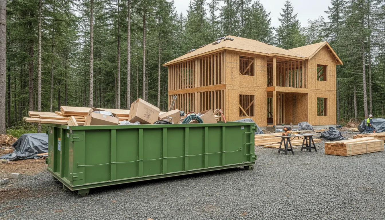 Get Gawn roll-off dumpster at an orderly Pacific Northwest renovation site